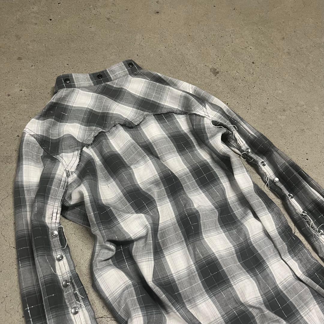 トップス LGB Distressed Long Plaid Zip shirt