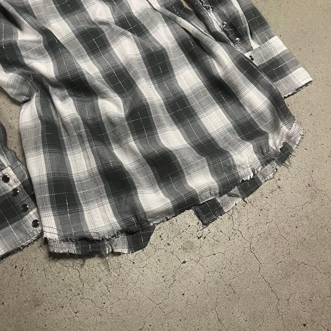 トップス LGB Distressed Long Plaid Zip shirt