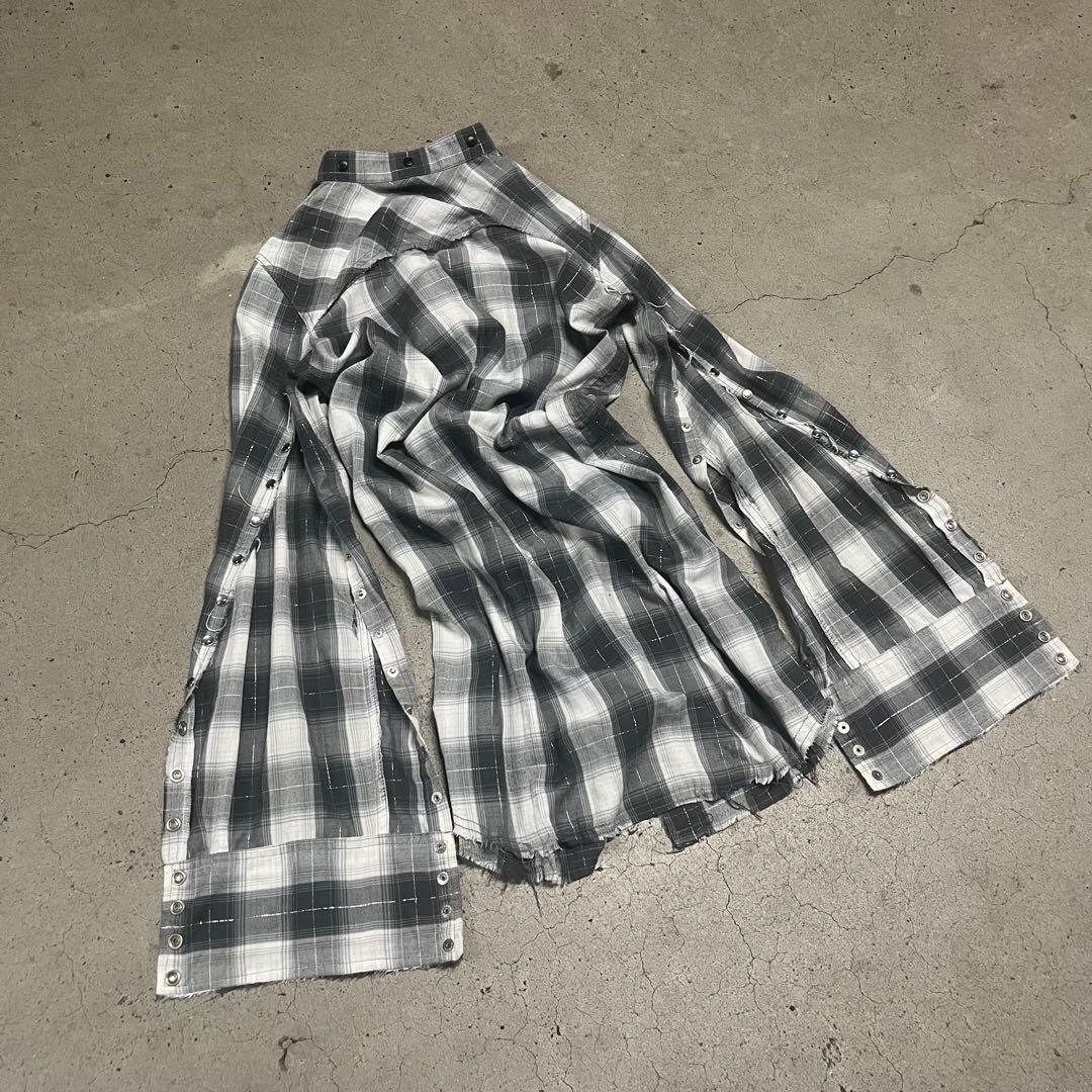 トップス LGB Distressed Long Plaid Zip shirt
