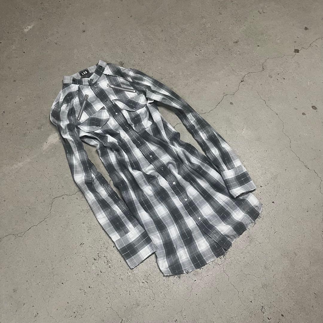 トップス LGB Distressed Long Plaid Zip shirt