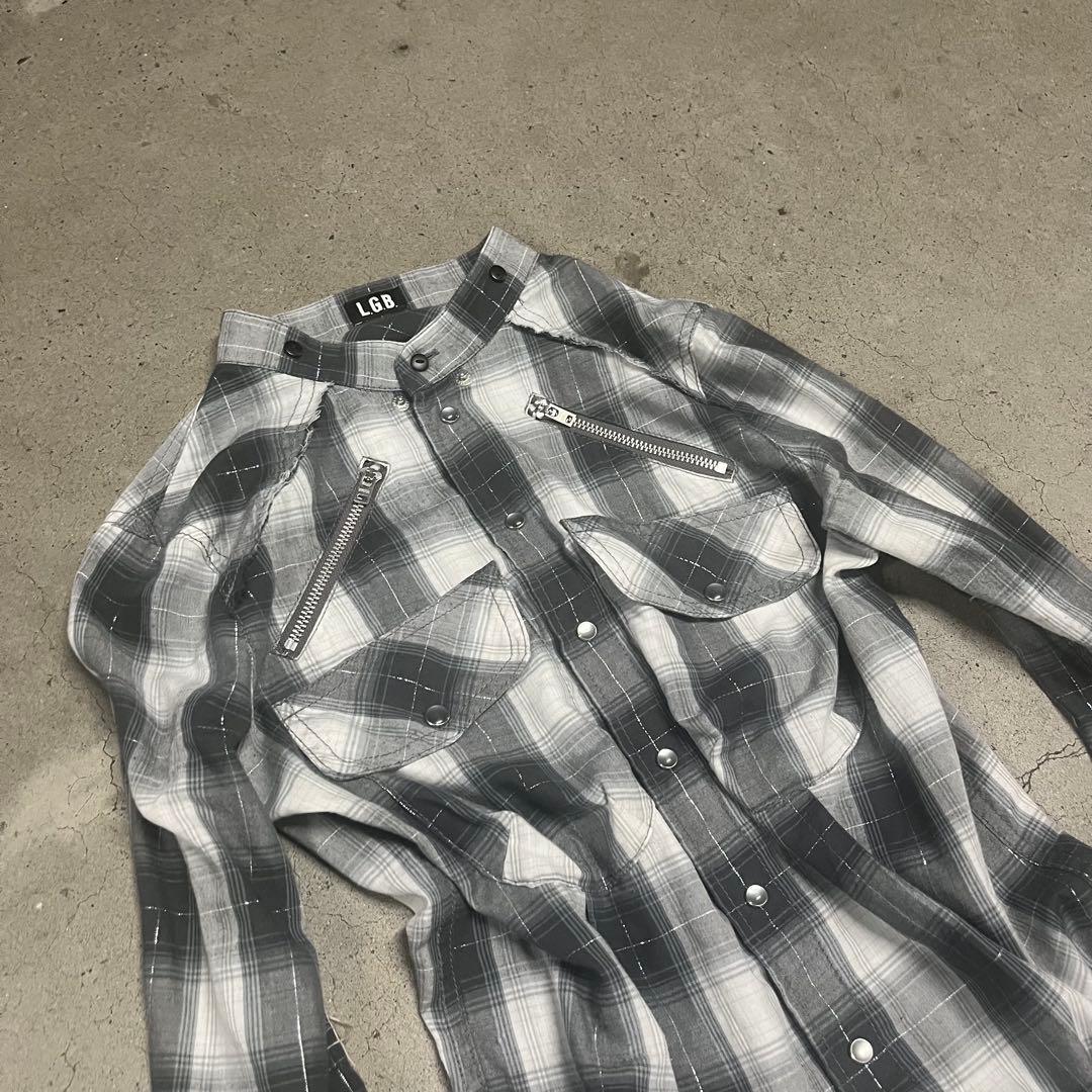 トップス LGB Distressed Long Plaid Zip shirt