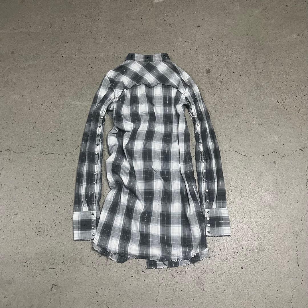 トップス LGB Distressed Long Plaid Zip shirt