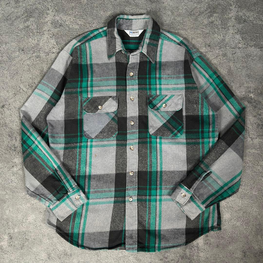 FIVE BROTHER 70s 80s USA製 ヘビーネル シャツ L