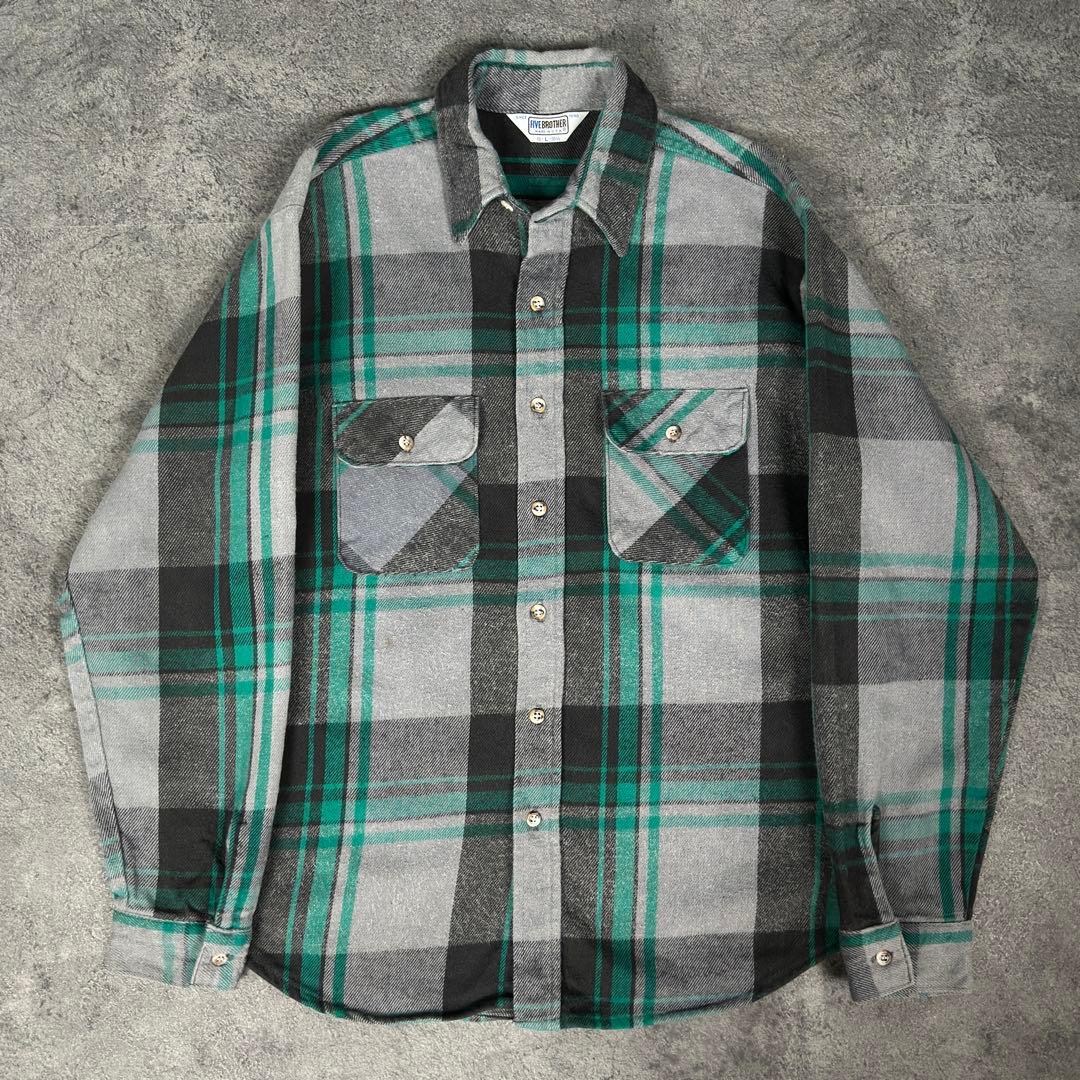 FIVE BROTHER 70s 80s USA製 ヘビーネル シャツ L