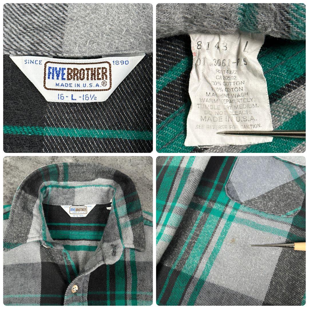 FIVE BROTHER 70s 80s USA製 ヘビーネル シャツ L