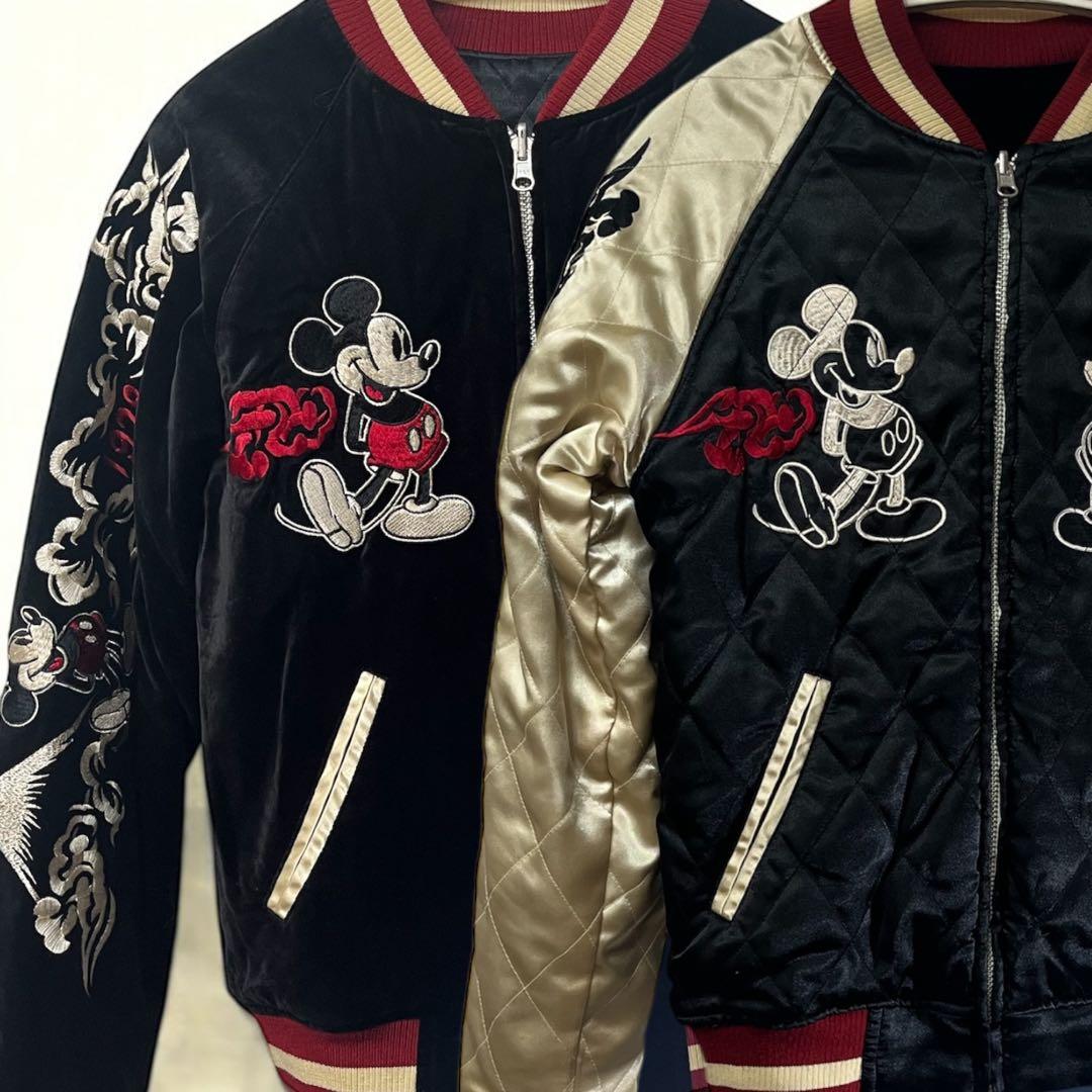 レア　Disney ディズニー ミッキーマウス リバーシブル スカジャン　刺繍