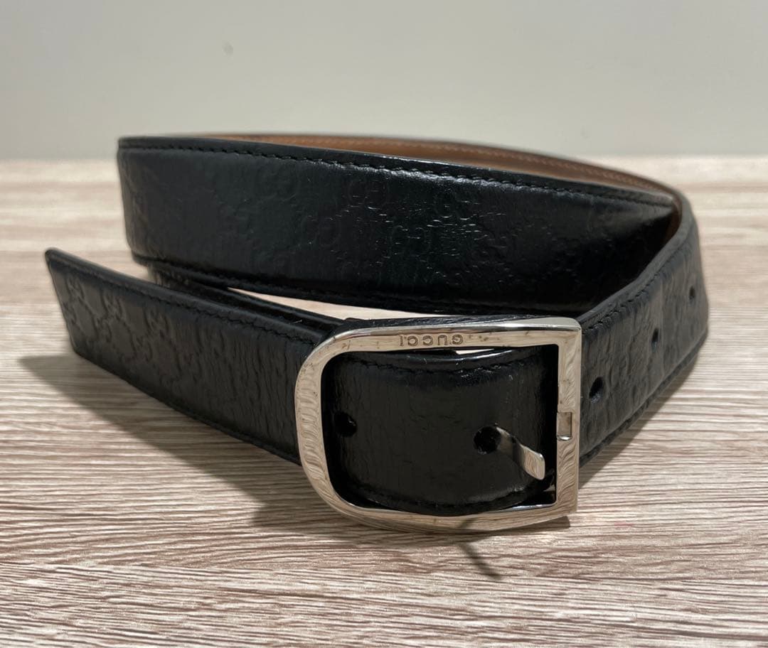 多田浩之 GUCCI グッチ　Gマーク型押し　ベルト　レザーブラック