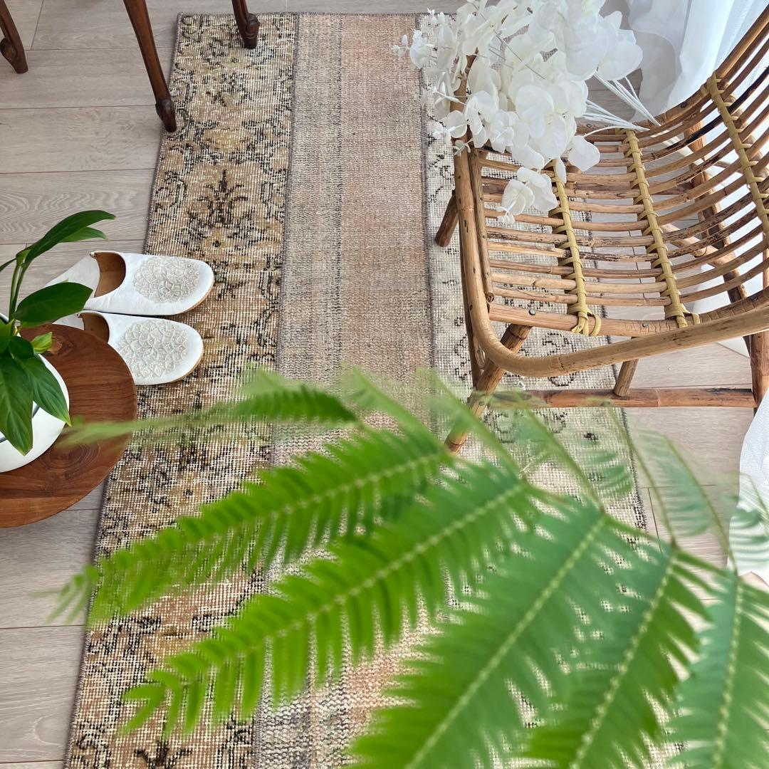 パッチワーク✳︎ 67×139ベージュ　フラワー　イエロー　トルコヴィンテージラグ