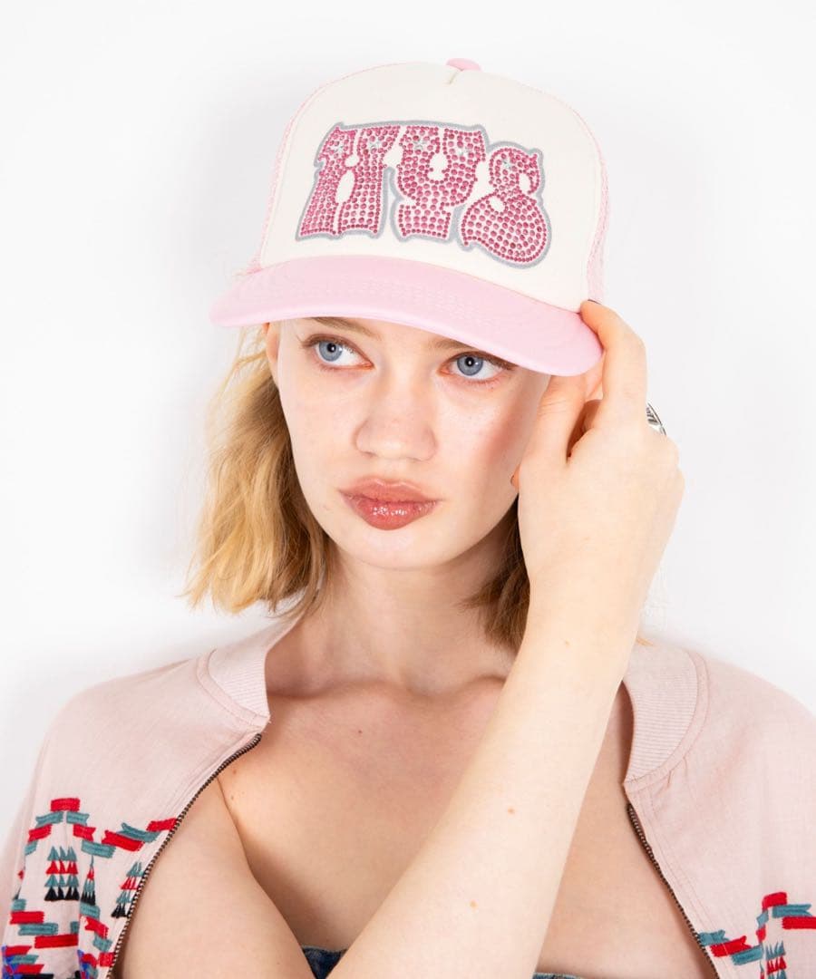 新品HYSラインストーンメッシュキャップ【HYPNOTIZED LOGO】ピンク