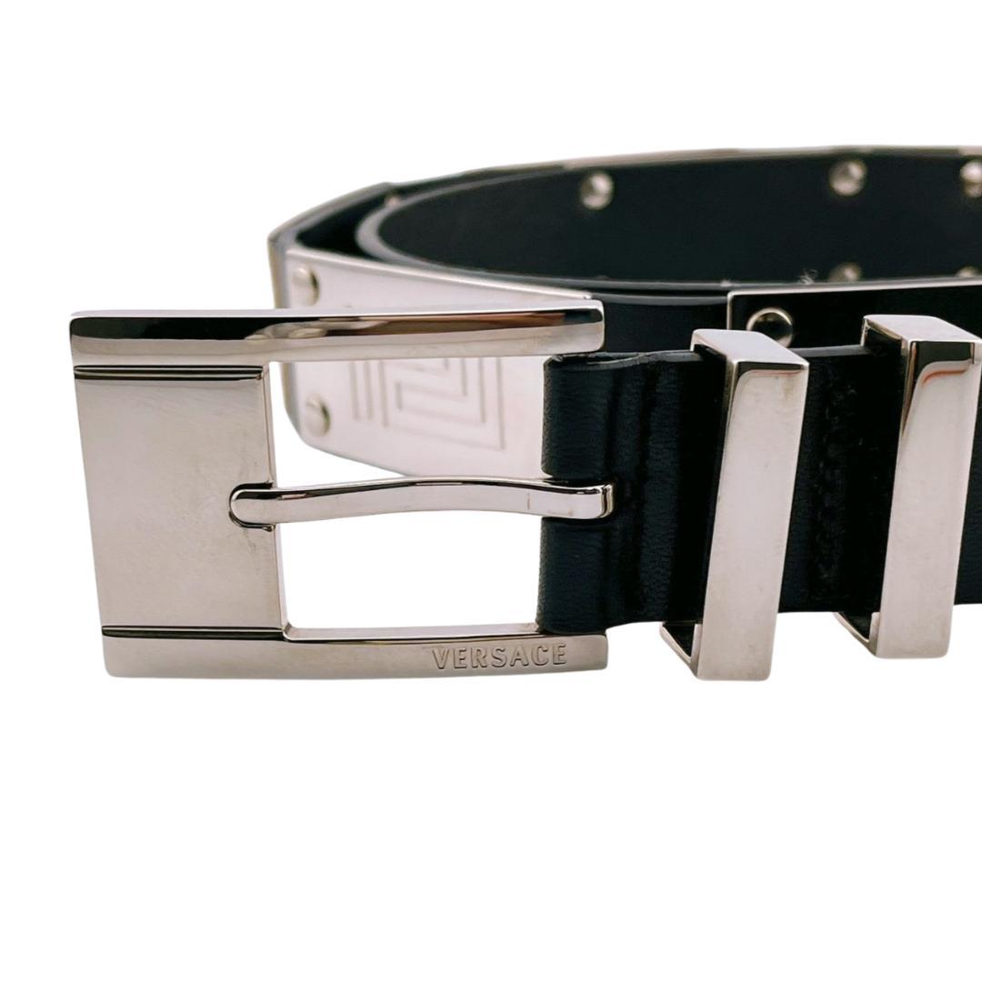 VERSACE ヴェルサーチ レザーベルト グレカ模様 メタルプレート