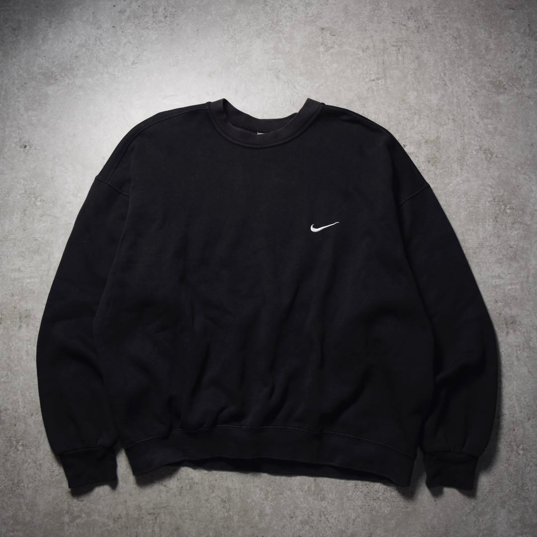 90s USA製 NIKE スウェット フェード 雰囲気◎ 刺繍ロゴ 丸胴 黒