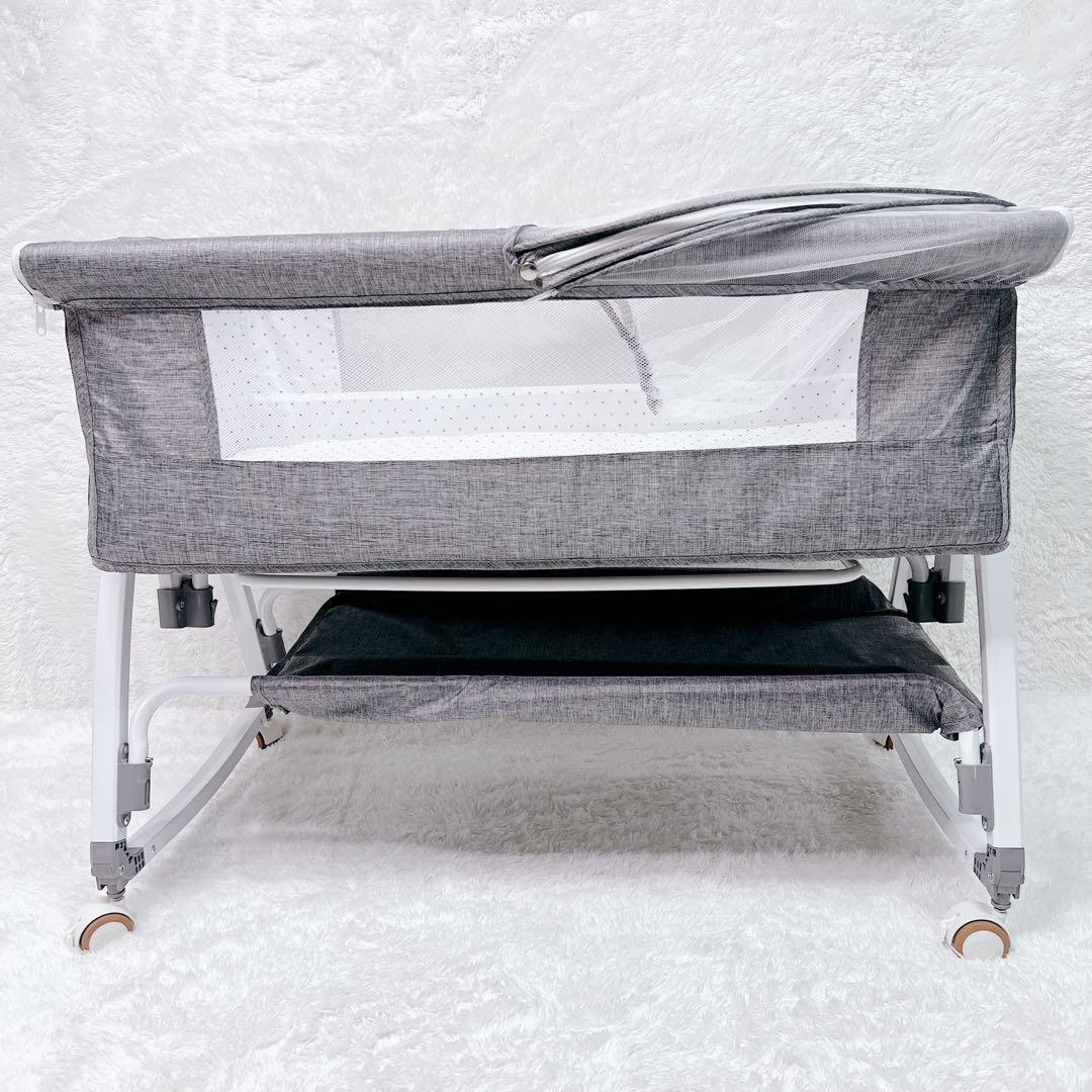 ベビーベッド　高さ調整可能　バウンサー　添い寝　折り畳み　蚊帳