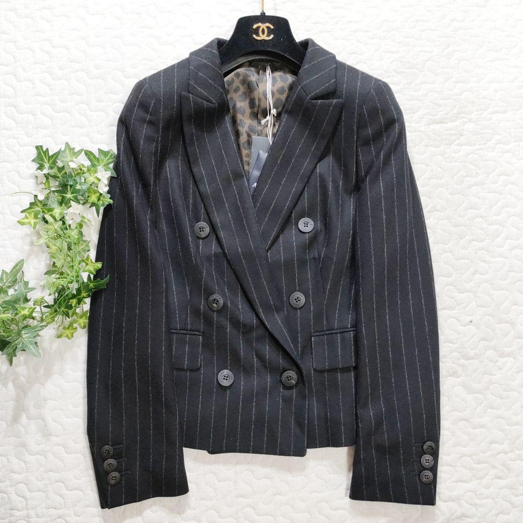 新品✨Aquascutum　セットアップ　ウール　ストライプ×レオパード　黒