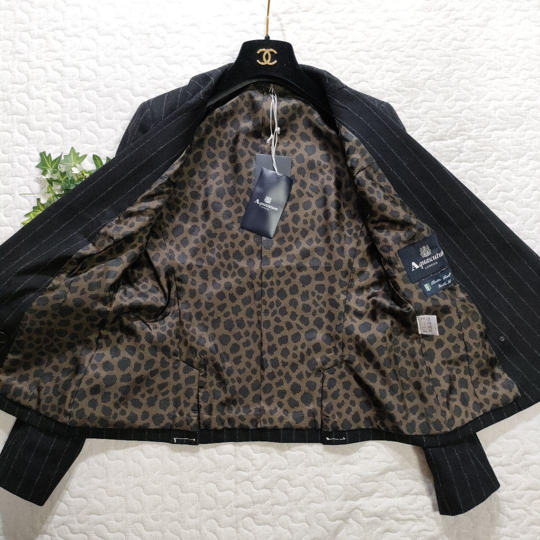 新品✨Aquascutum　セットアップ　ウール　ストライプ×レオパード　黒