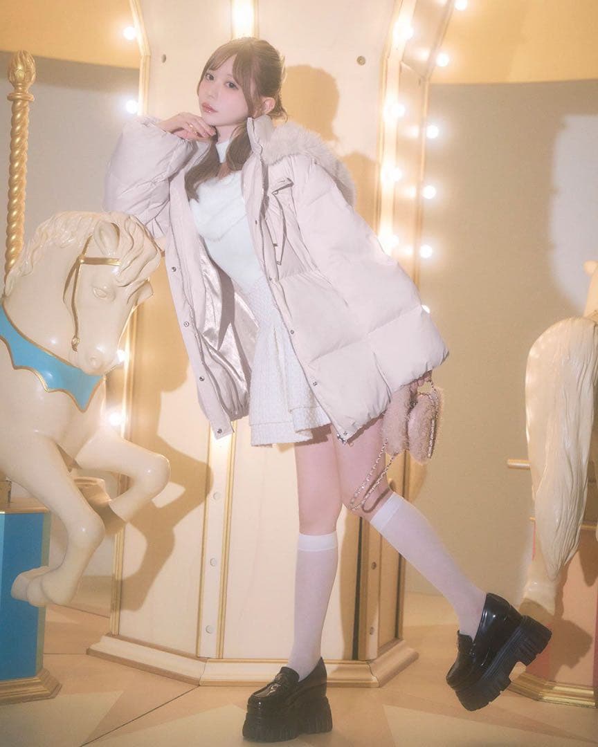 ミシェルマカロン ファーフードリボンダウンコート xs ピンク