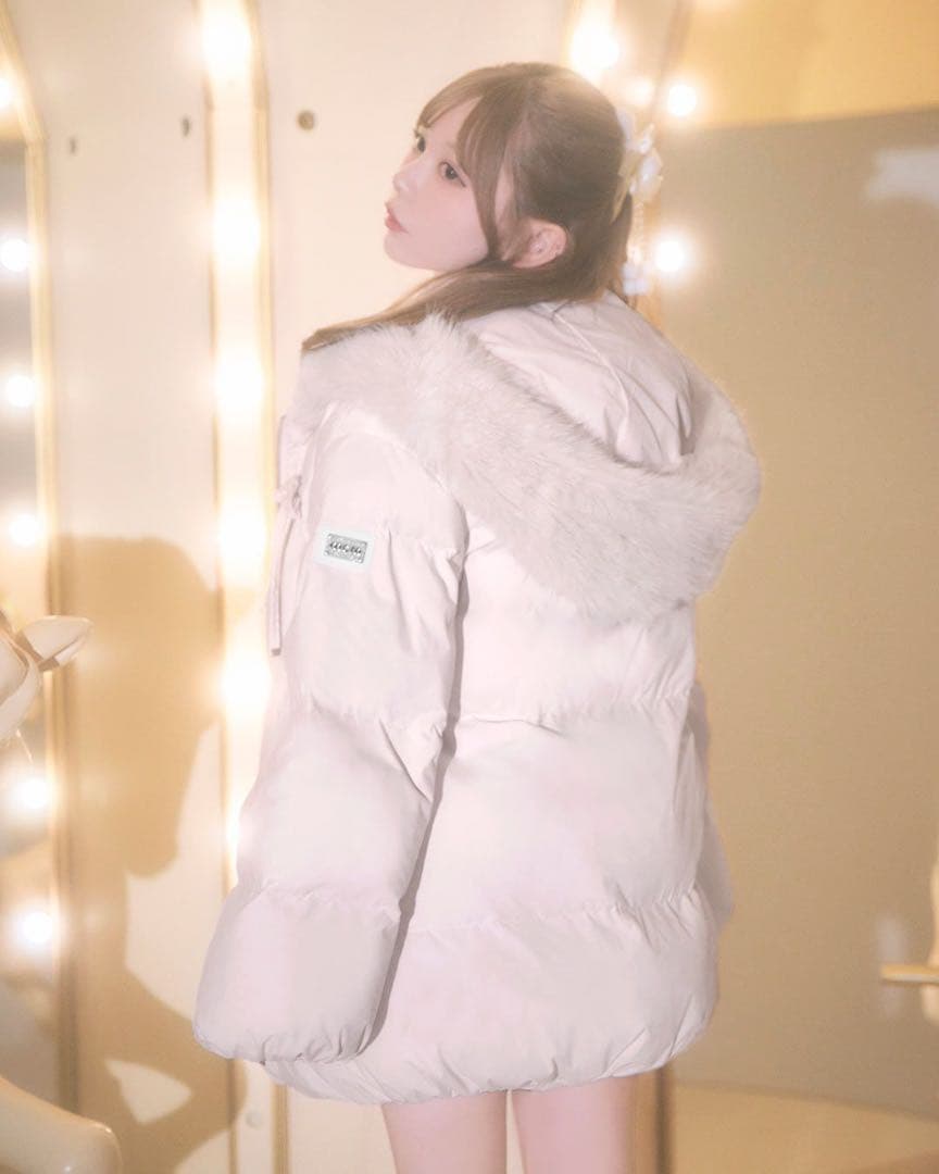 ミシェルマカロン ファーフードリボンダウンコート xs ピンク