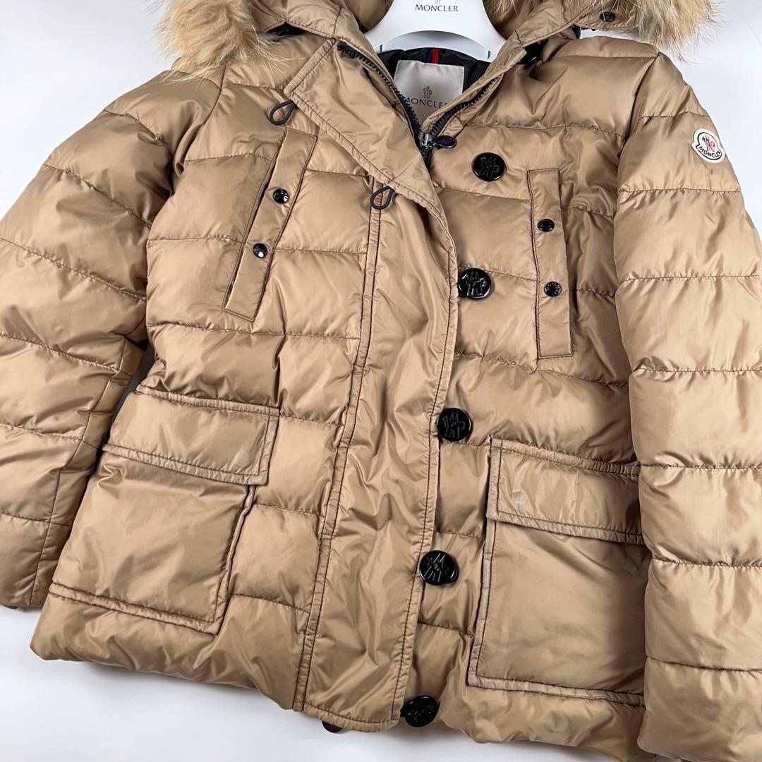 【美品】モンクレール 2way ロングダウン フード ファー付き ベージュ