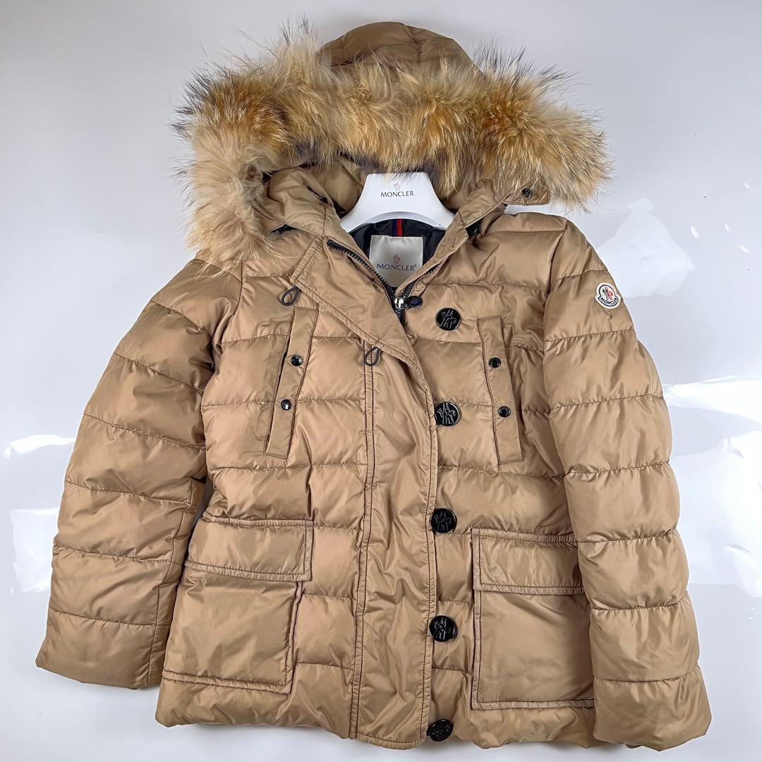 【美品】モンクレール 2way ロングダウン フード ファー付き ベージュ