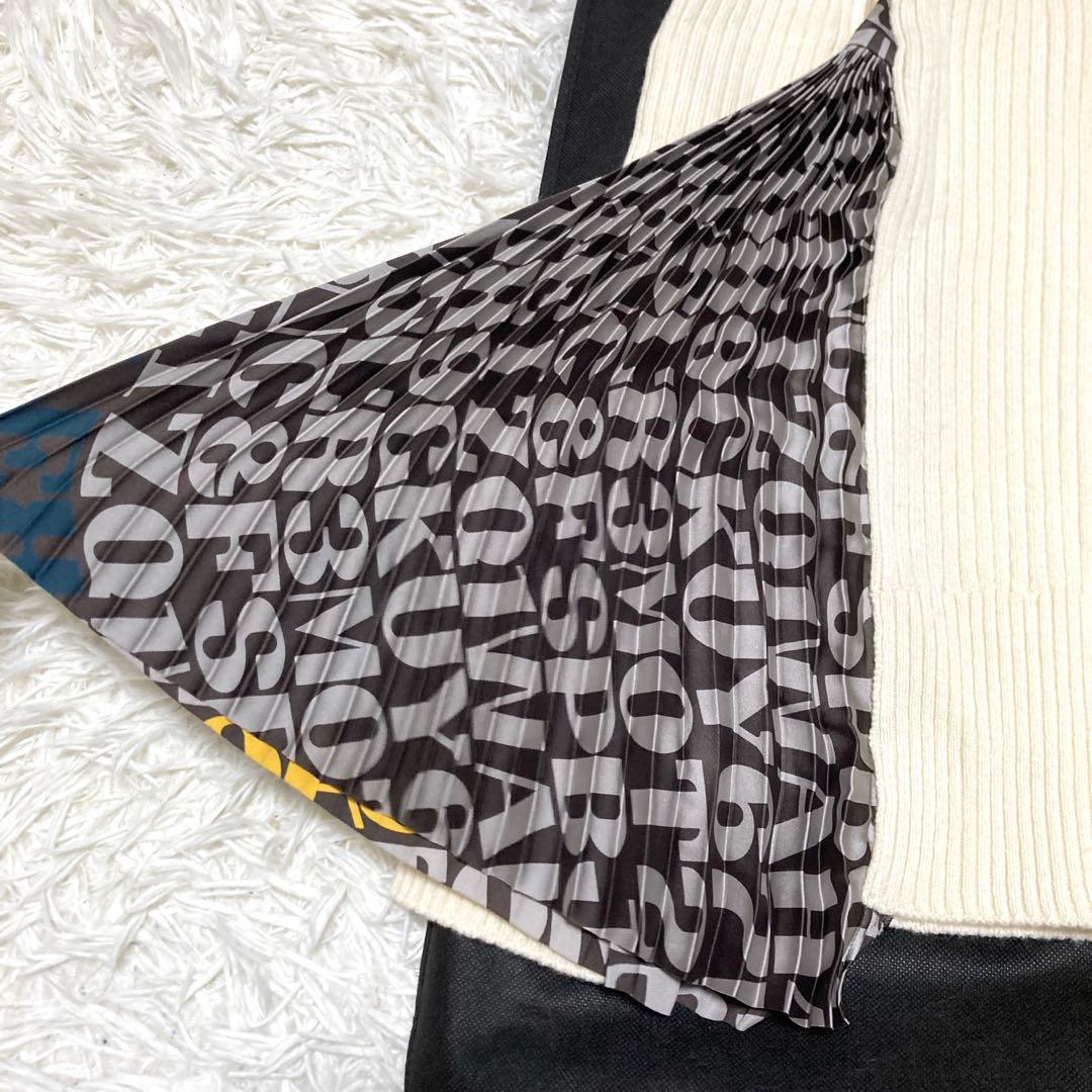 極美品✨現行sacai サイドプリーツ　切替リブニット　ウール　S アイボリー