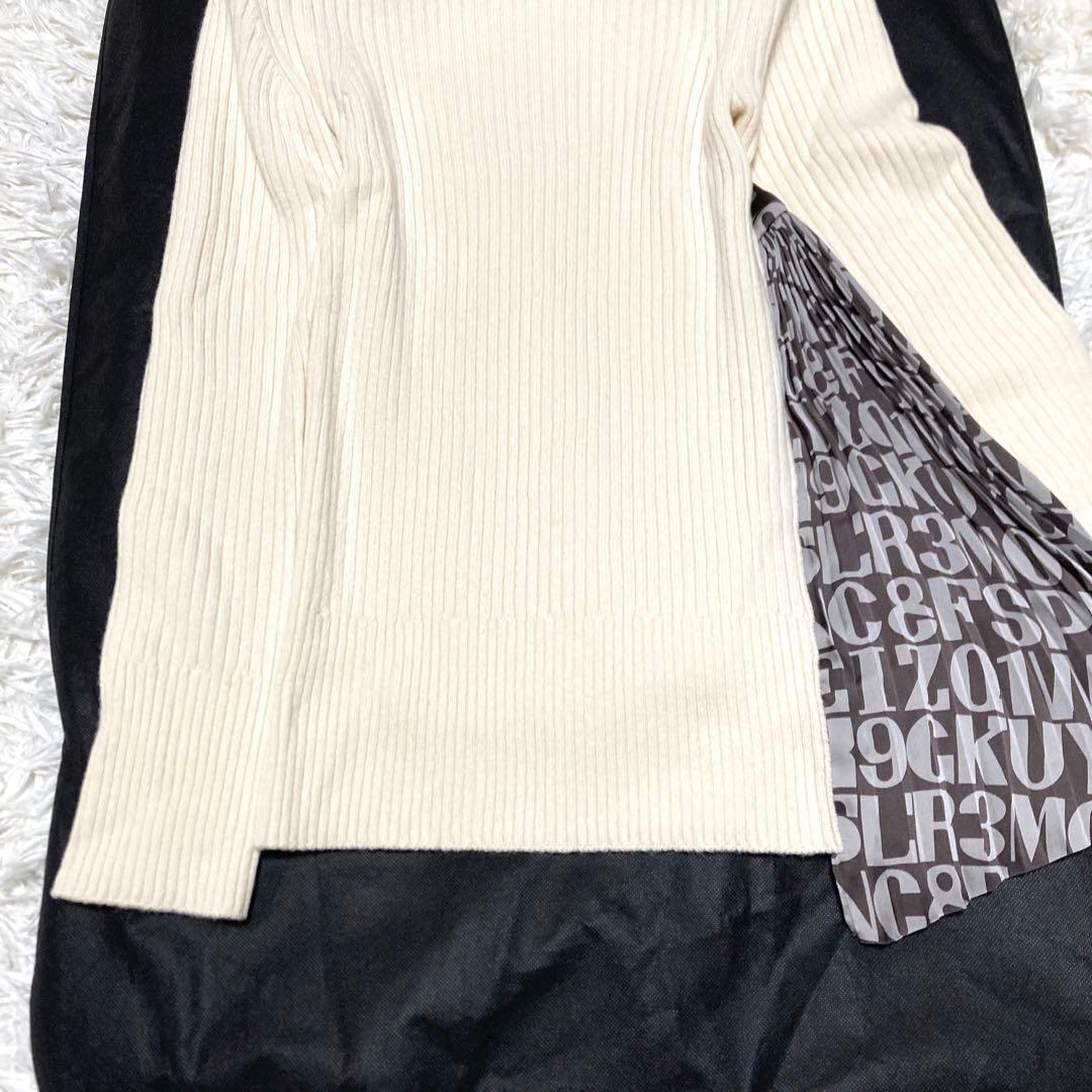 極美品✨現行sacai サイドプリーツ　切替リブニット　ウール　S アイボリー