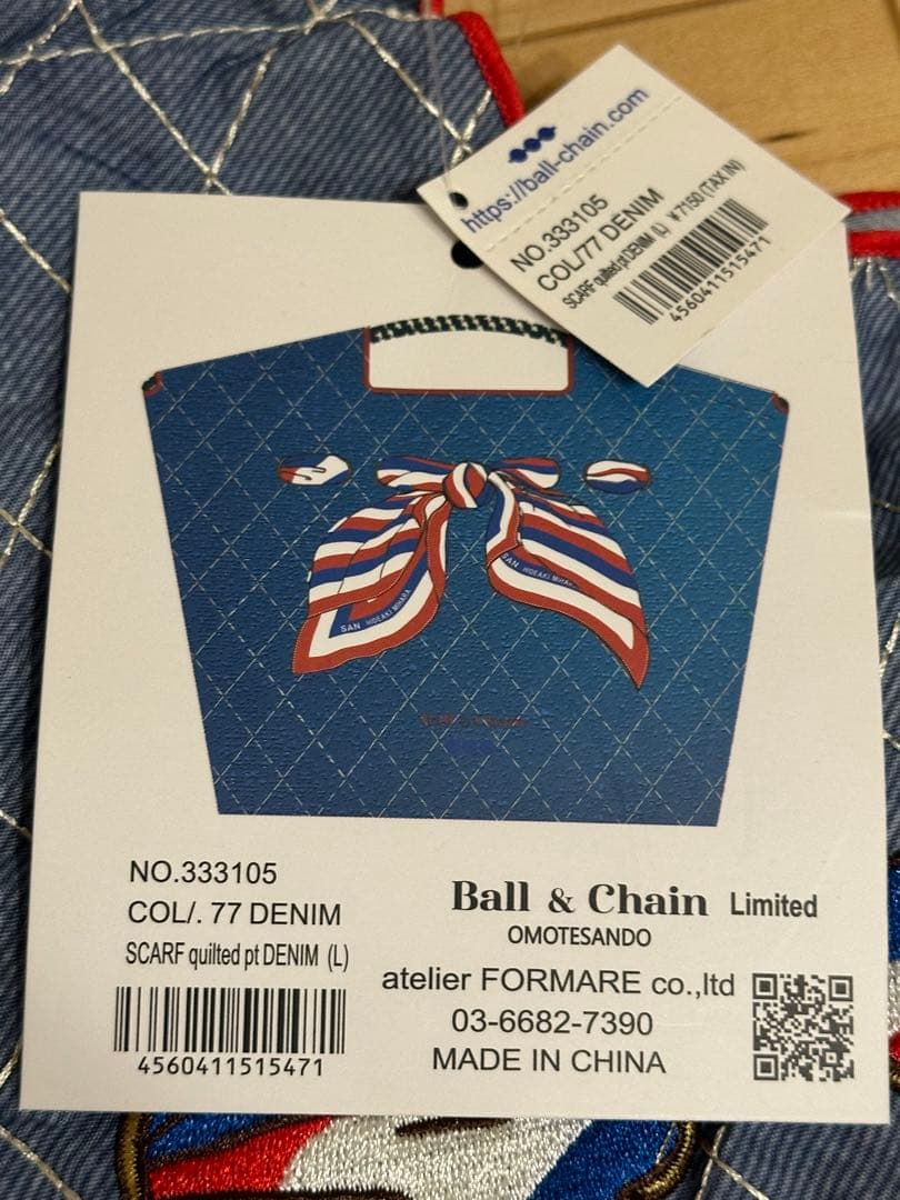 未使用 Ball＆Chain スカーフ リボン柄 デニム Lサイズ 表参道店限定
