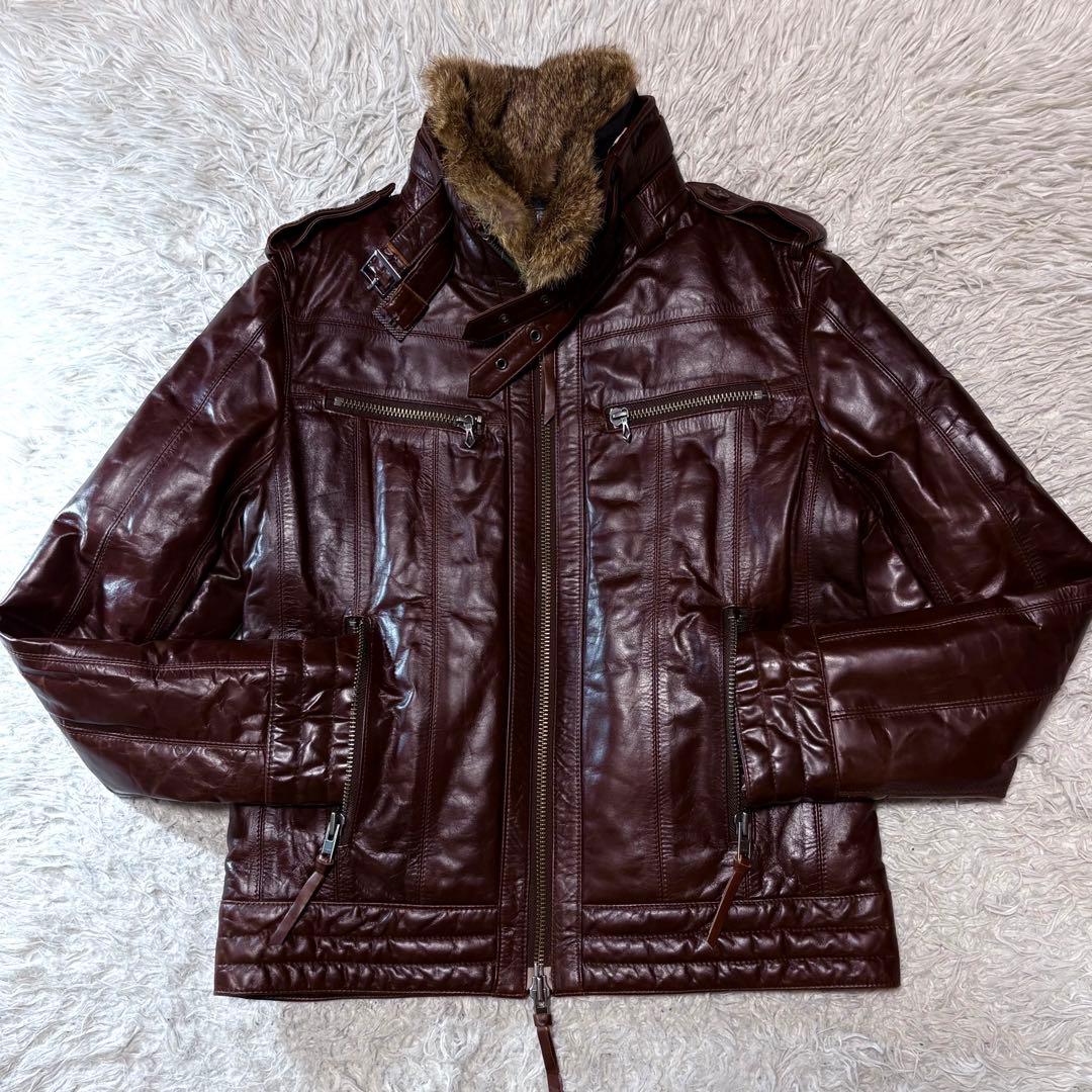 haruf 馬革ホースハイド レザージャケット ダウン90% ラビットファー