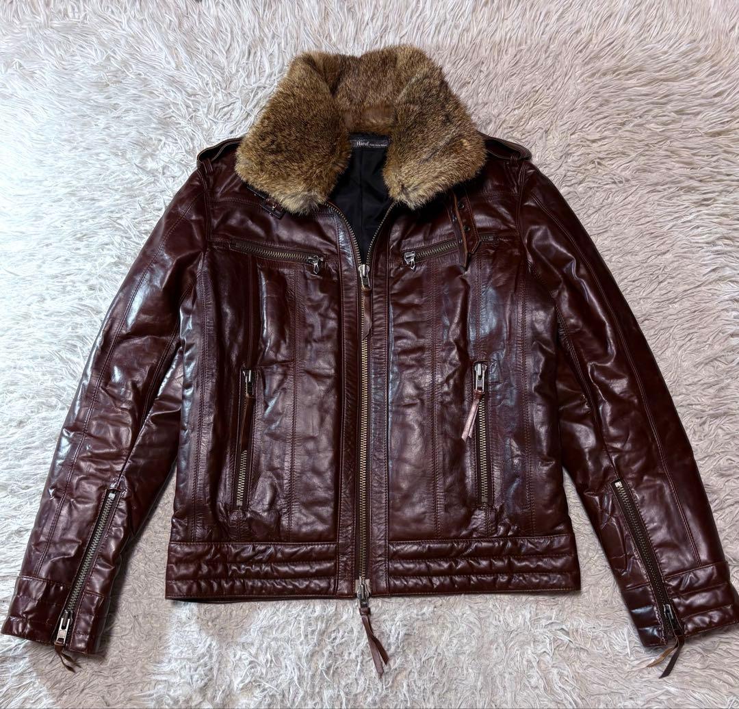 haruf 馬革ホースハイド レザージャケット ダウン90% ラビットファー