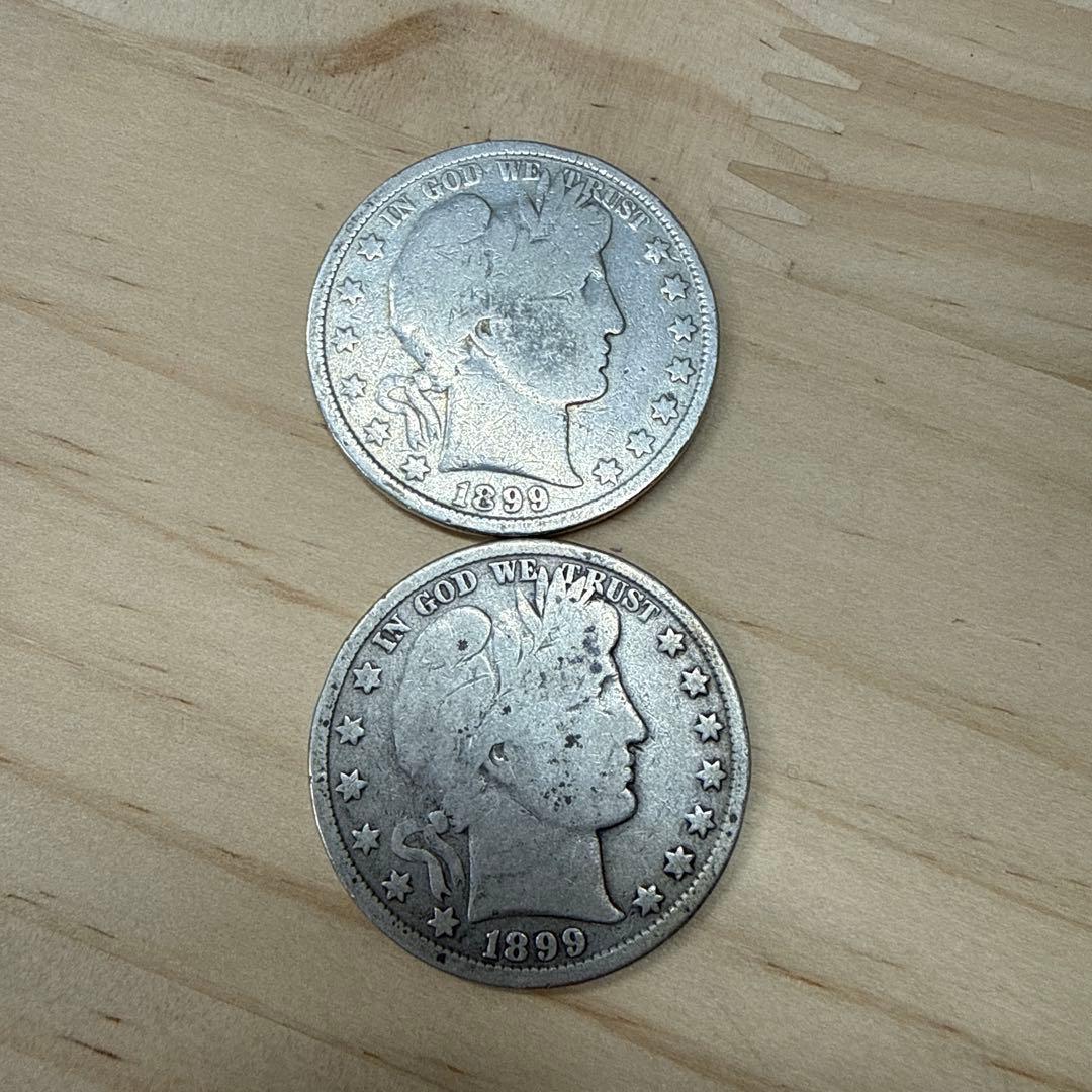 め*ま様 1899年 アメリカ バーバー ハーフダラー 銀貨 2枚