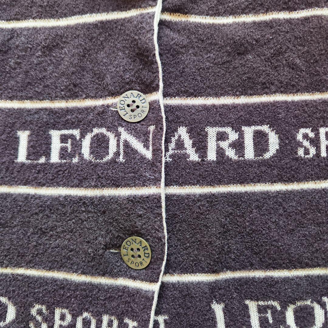 【美品】レオナール ロゴ ニットカーディガン 花柄 総柄 ブラウン 42 XL