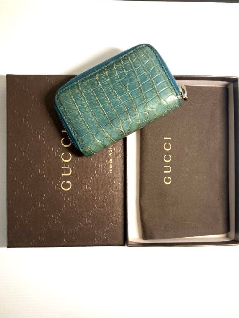 GUCCI グッチ　クロコ　ラウンドファスナー　ケース　カードケース　箱付
