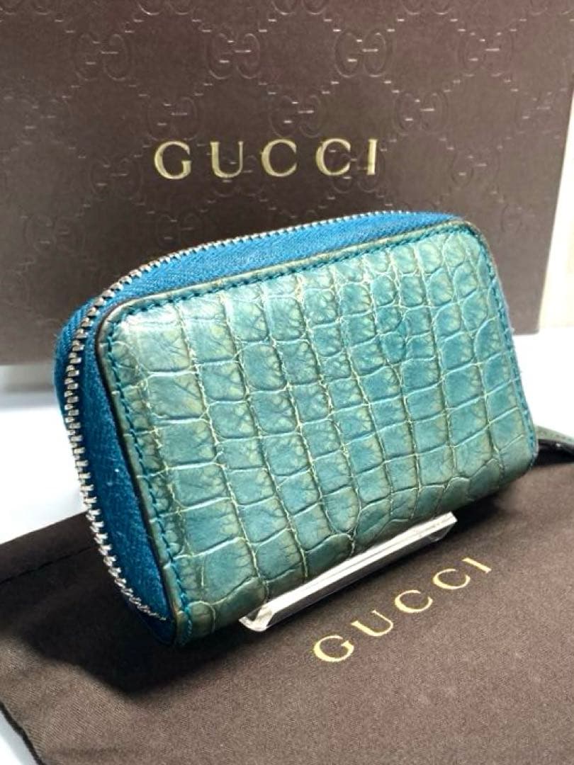 GUCCI グッチ　クロコ　ラウンドファスナー　ケース　カードケース　箱付