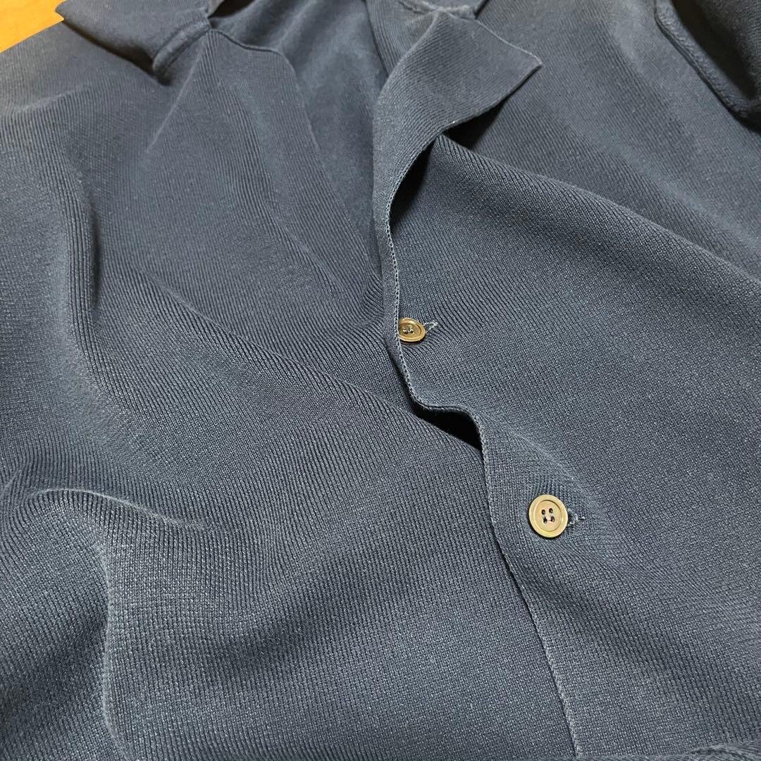 LARDINI ラルディーニ オープンカラー ニット 半袖 シャツ ネイビー
