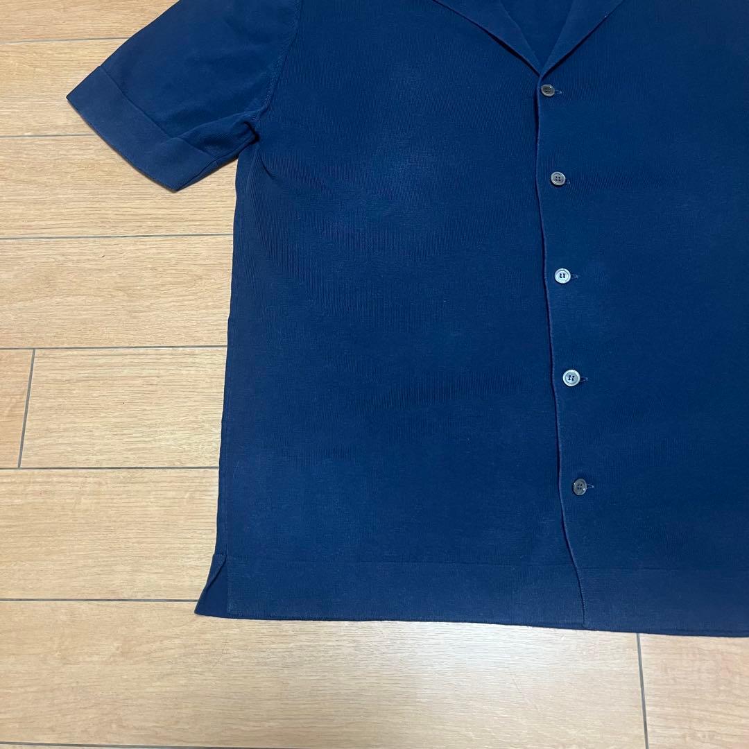 LARDINI ラルディーニ オープンカラー ニット 半袖 シャツ ネイビー