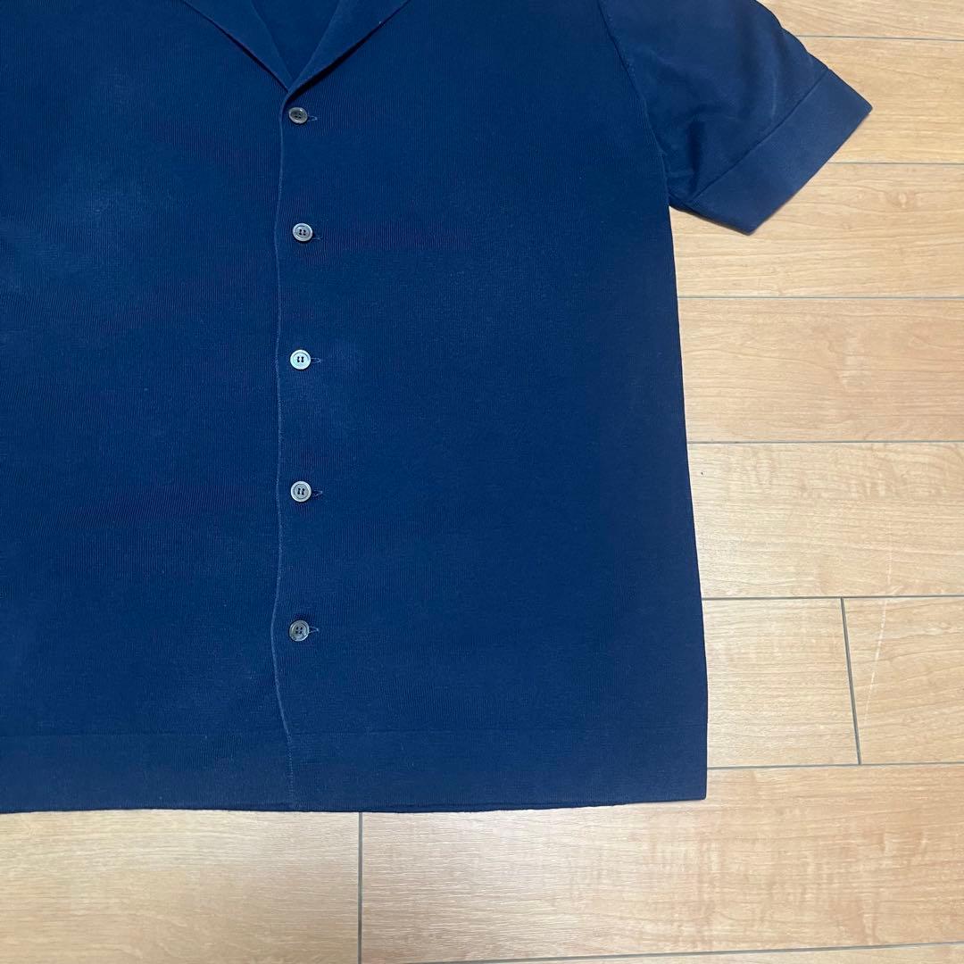 LARDINI ラルディーニ オープンカラー ニット 半袖 シャツ ネイビー