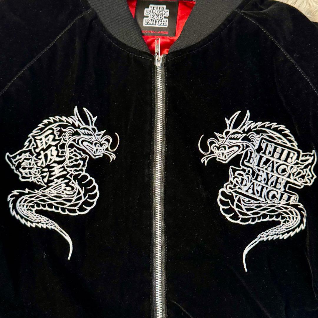 【美品】ブラックアイパッチ ドラゴン刺繍 ベロアジャケット 取扱注意