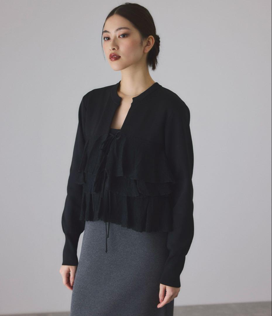 アダムエロペ　サステナブル　フリルカーディガン　ブラック　未使用　フリーサイズ