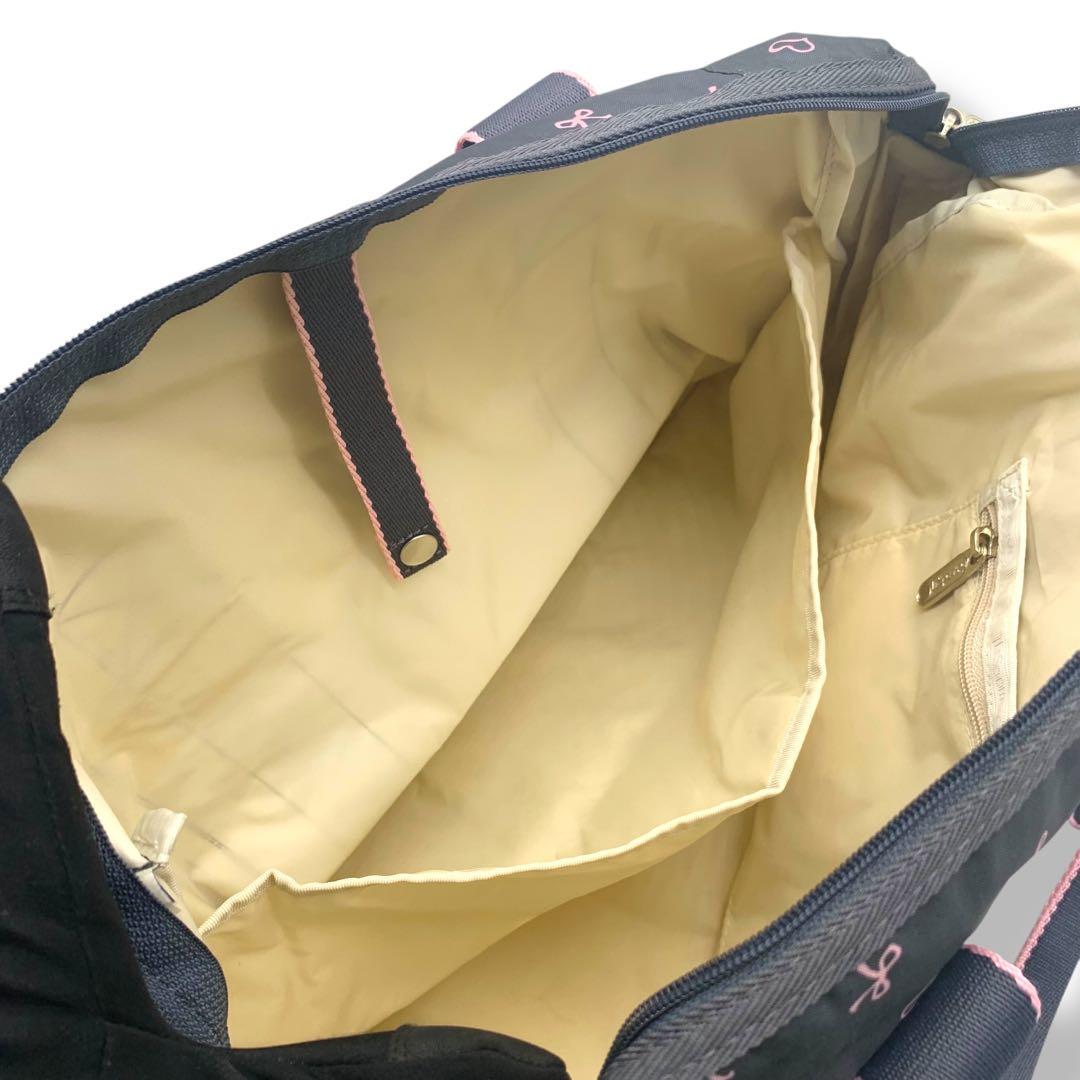 Lesportsac ハーパーバックリボン柄グレー＋ライトピンク