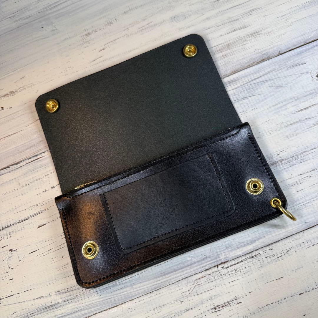 【トラッカーウォレット ロング 3層】 ブラック ゴールド YKK