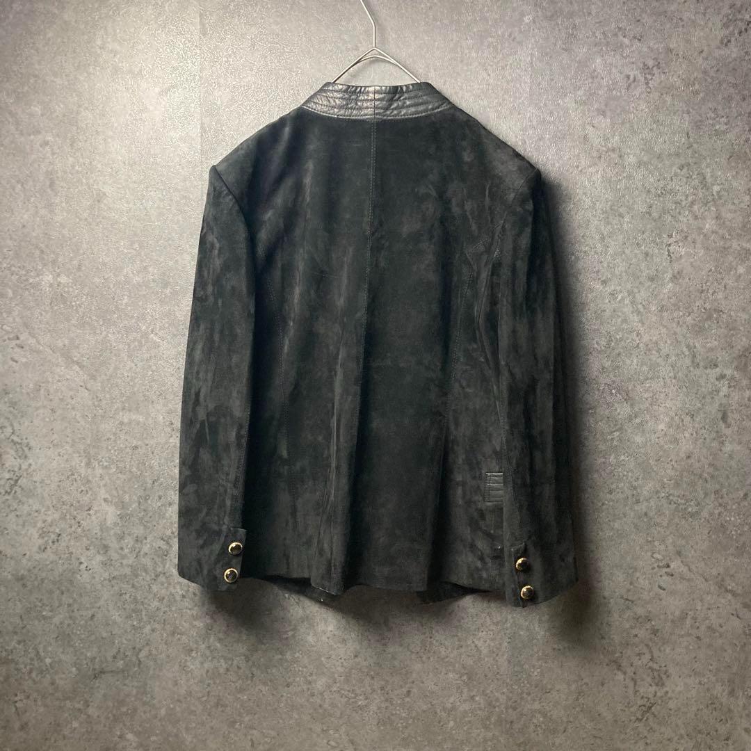 ヴィンテージ　ジャケット　黒　スエード　ライン　切り替え　レトロボタン