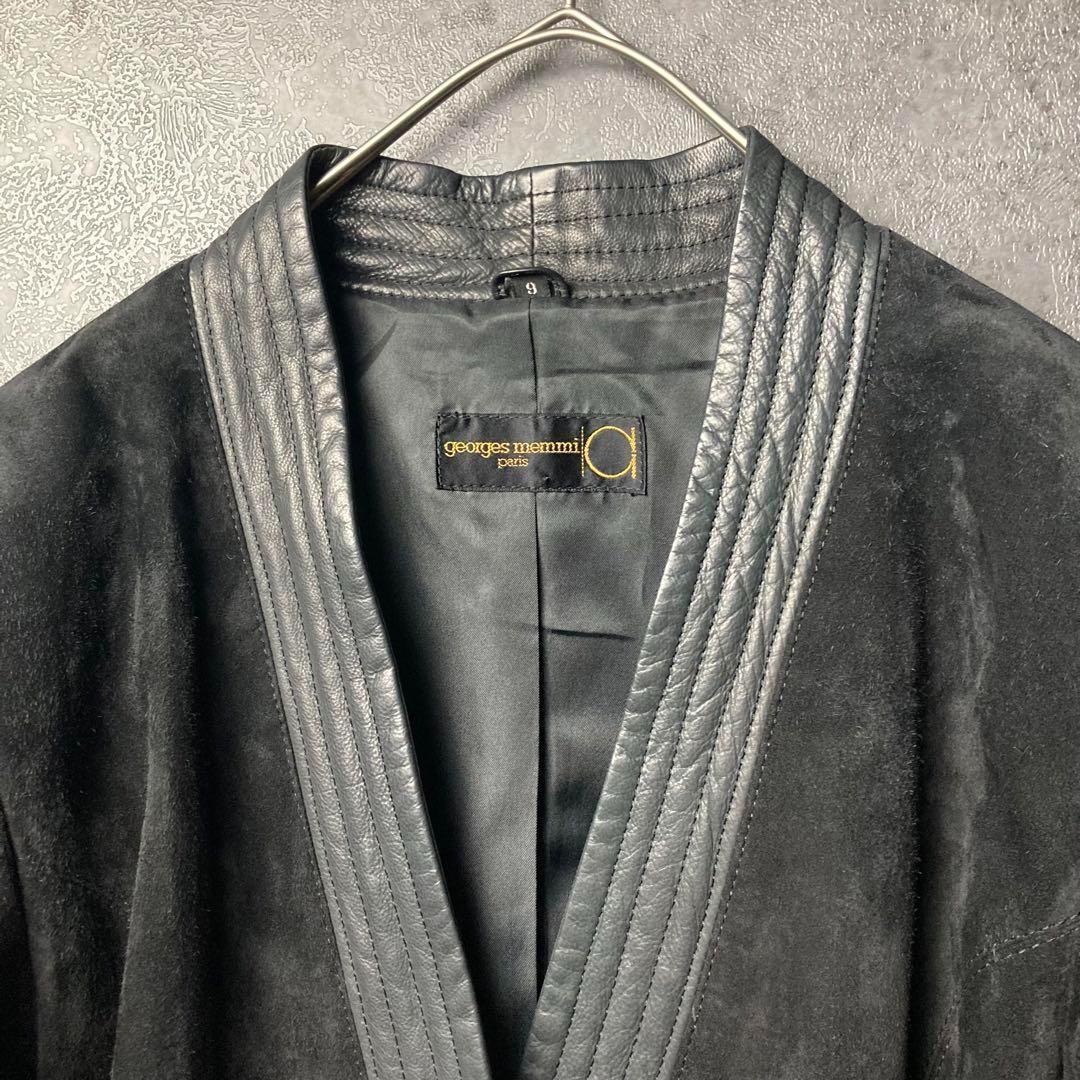 ヴィンテージ　ジャケット　黒　スエード　ライン　切り替え　レトロボタン