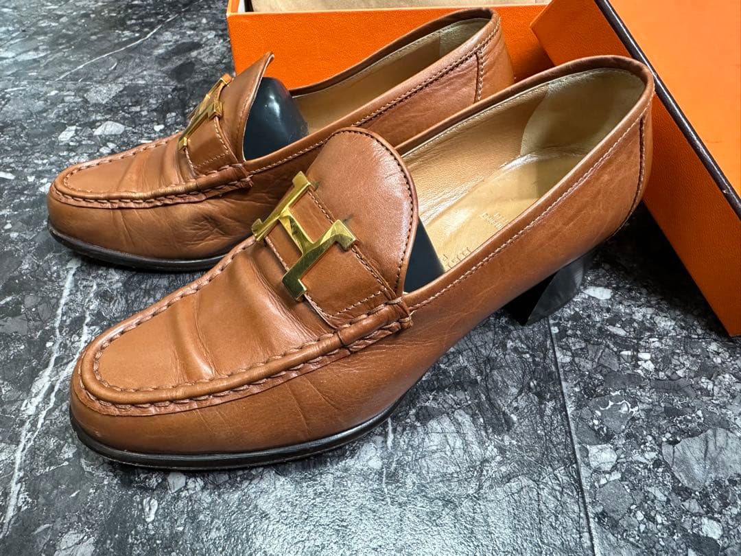 年末セール処分HERMES 37ブラウンレザー ローファー