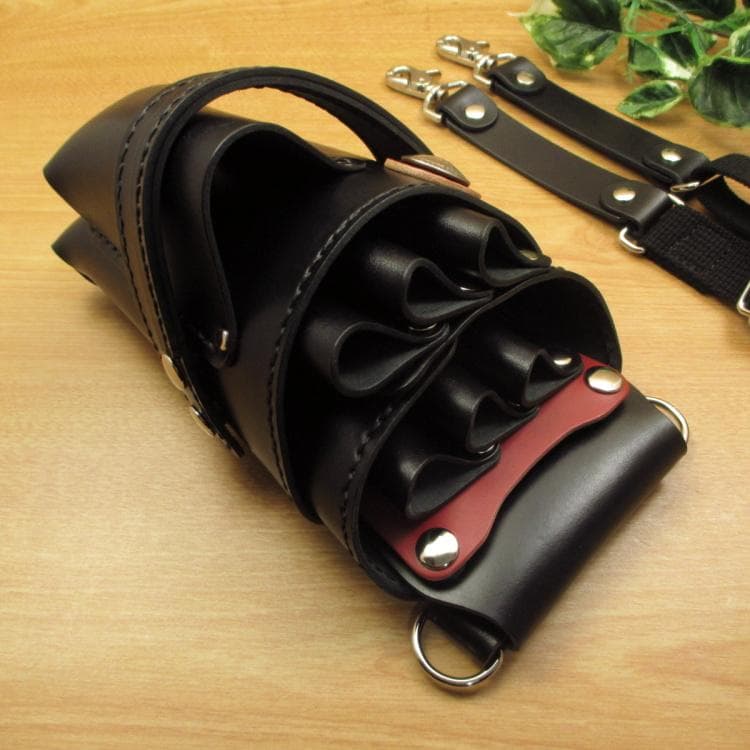 ブラック　６丁(バリカン用ポケット)本革シザーケース　SCA-241/CKA