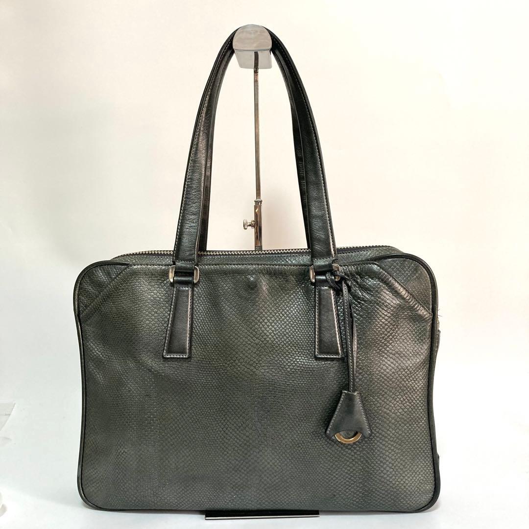 アニアリ トートバッグ パイソン シルバーカーキ レザー