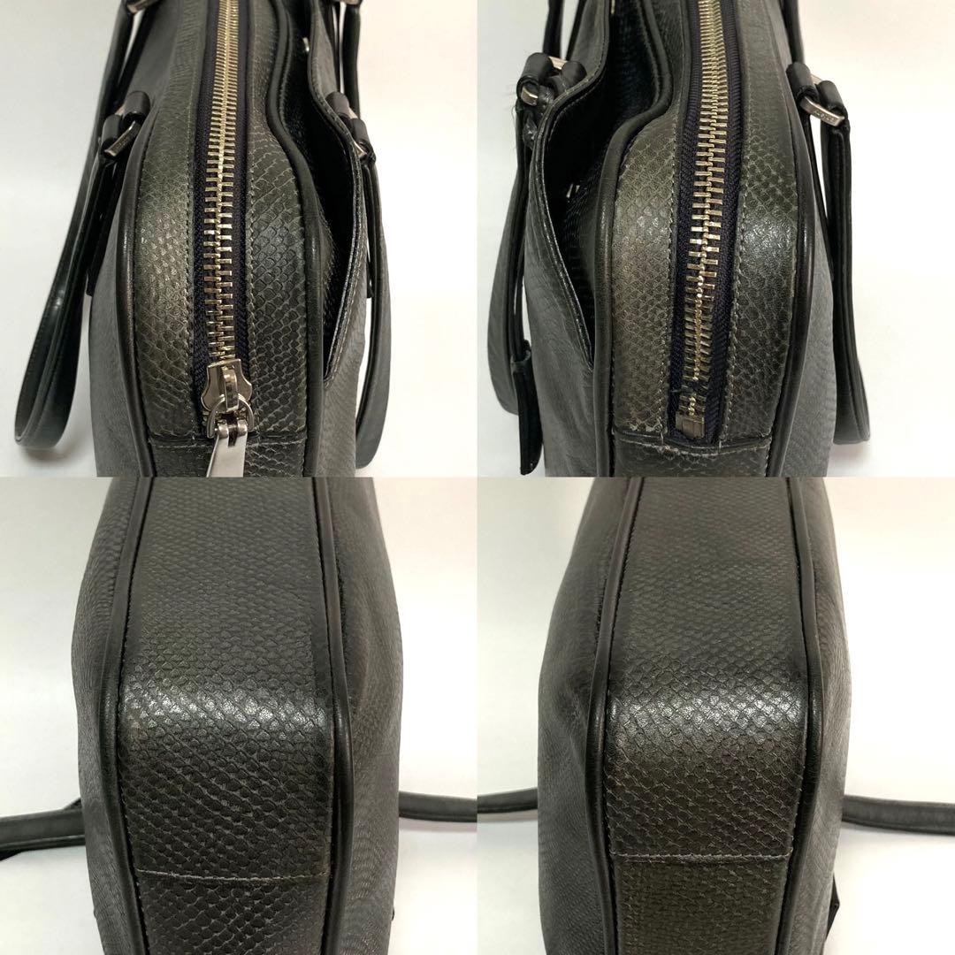 アニアリ トートバッグ パイソン シルバーカーキ レザー