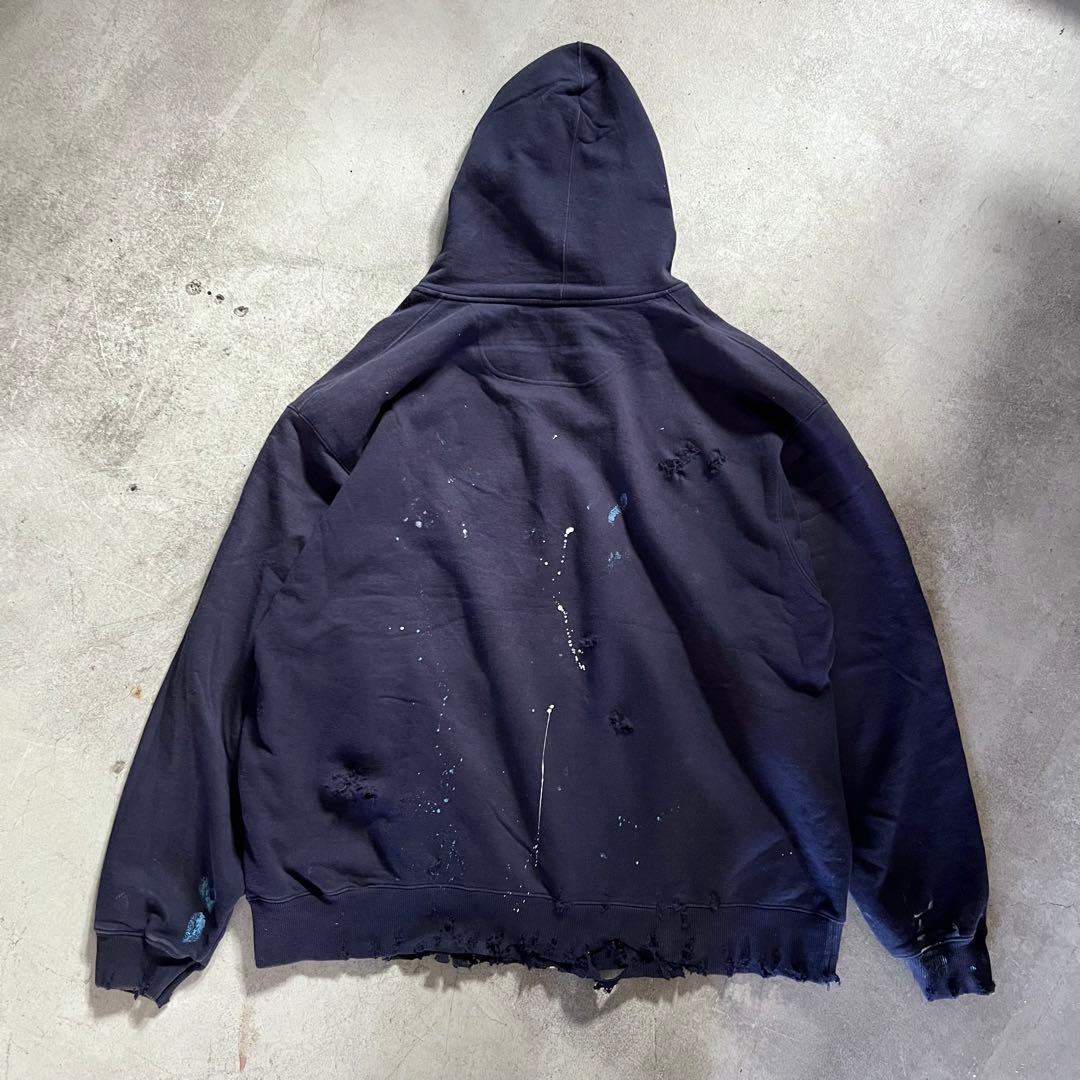 チャンピオン ボロスウェット ペンキ ジップパーカー XXL ネイビー