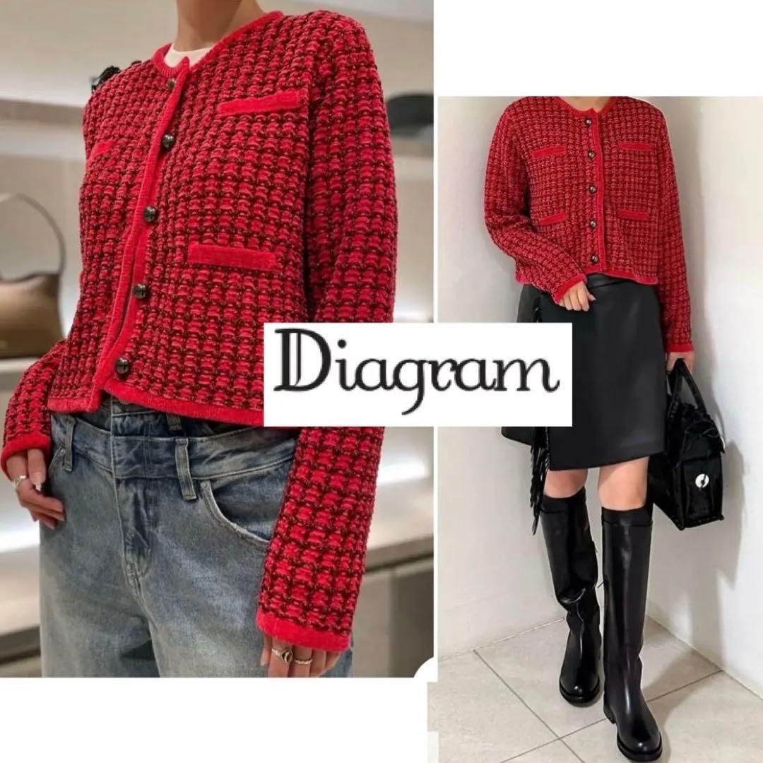 今期☆diagramツイードニットカーディガンgrace continental