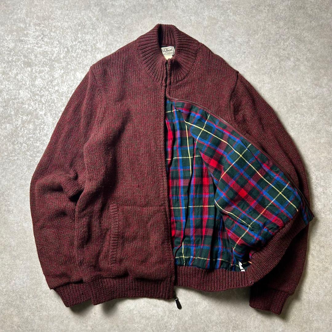 L.L.BEAN ドライバーズニット ラムウール100% チェックライナー L