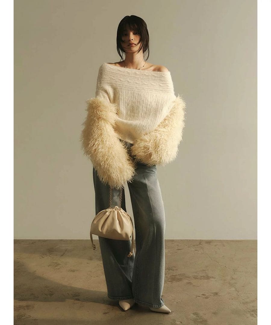 【ほぼ新品】【FRAY I.D】ハイウエストセンタープレスワイドデニムLBLU