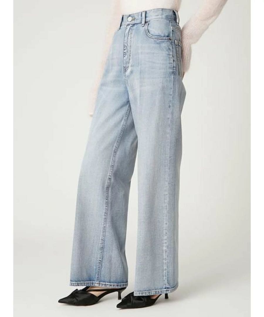 【ほぼ新品】【FRAY I.D】ハイウエストセンタープレスワイドデニムLBLU