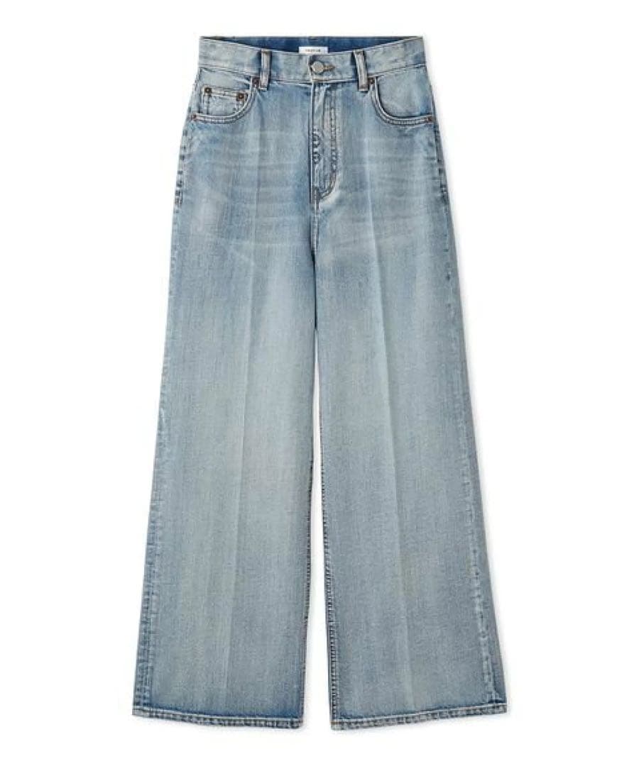 【ほぼ新品】【FRAY I.D】ハイウエストセンタープレスワイドデニムLBLU